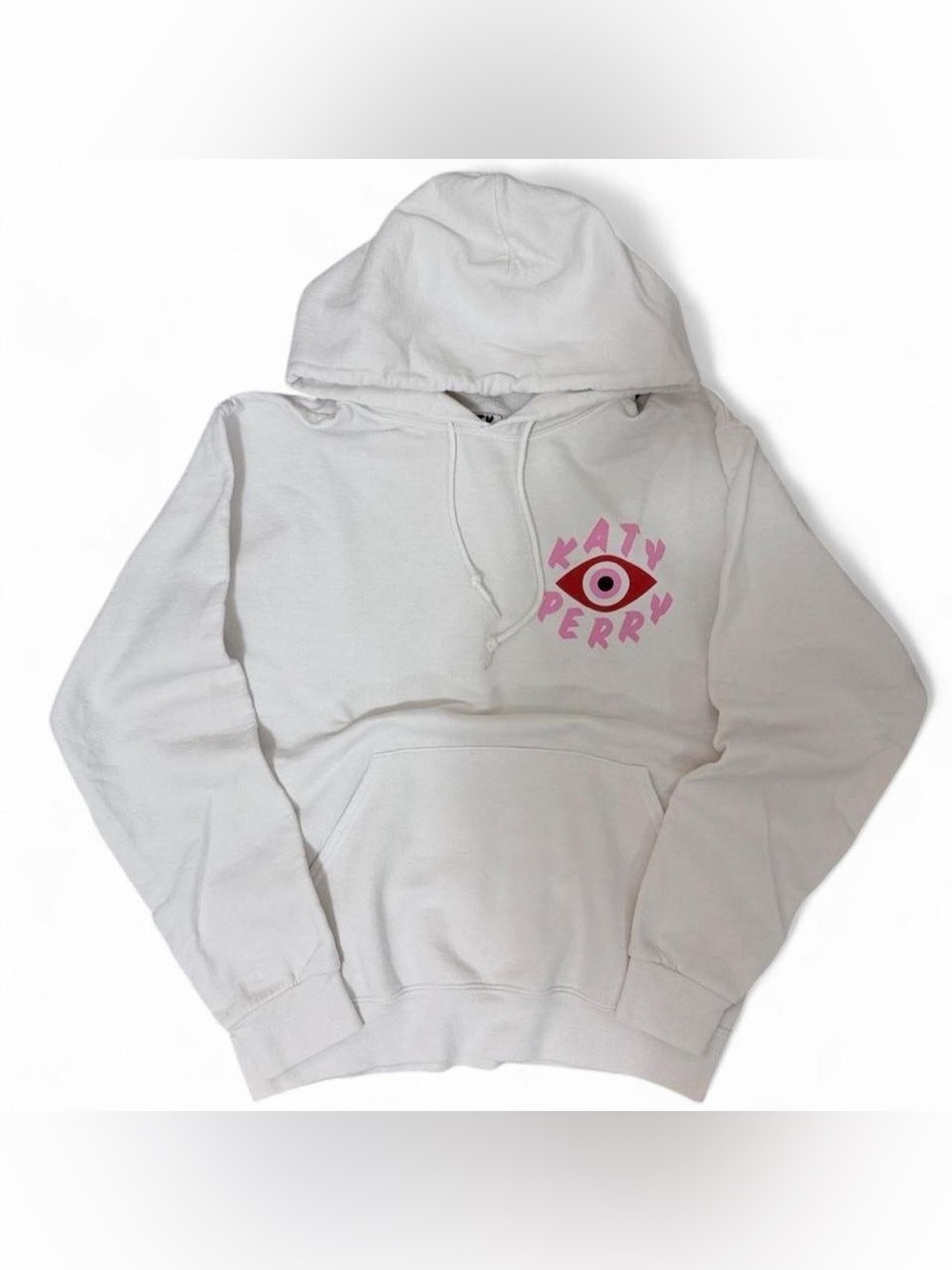 White Graphic Hoodie Sweater with Pink Eye Motif